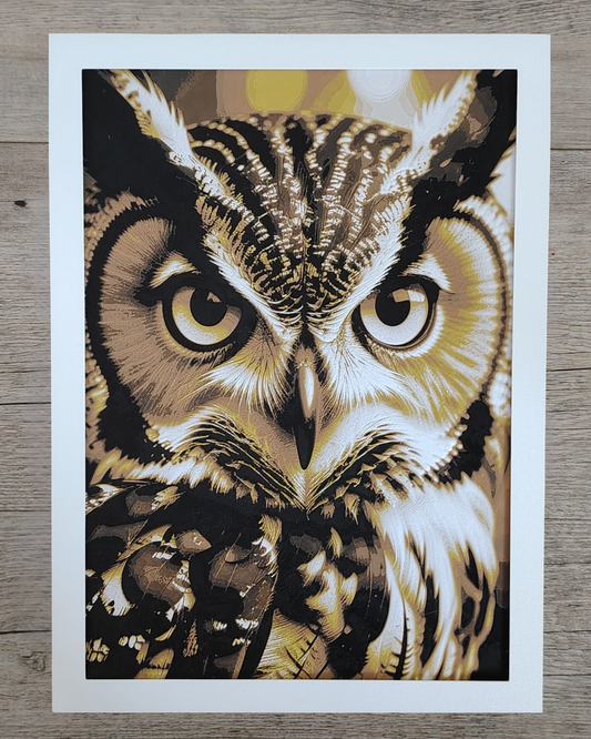 Quadro 3D Gufo Marrone - Stampa HueForge